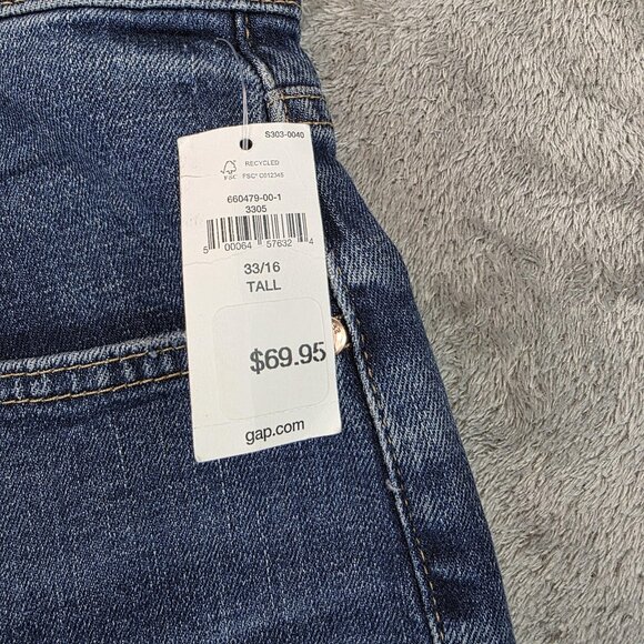 Gap Jeans Womens 33 Tall Blue Girlfriend Mid Rise Tapered Denim Low Stretch - Picture 3 of 15